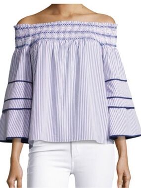 Parker Largo Striped Off Shoulder Blouse in Pink, White & Blue